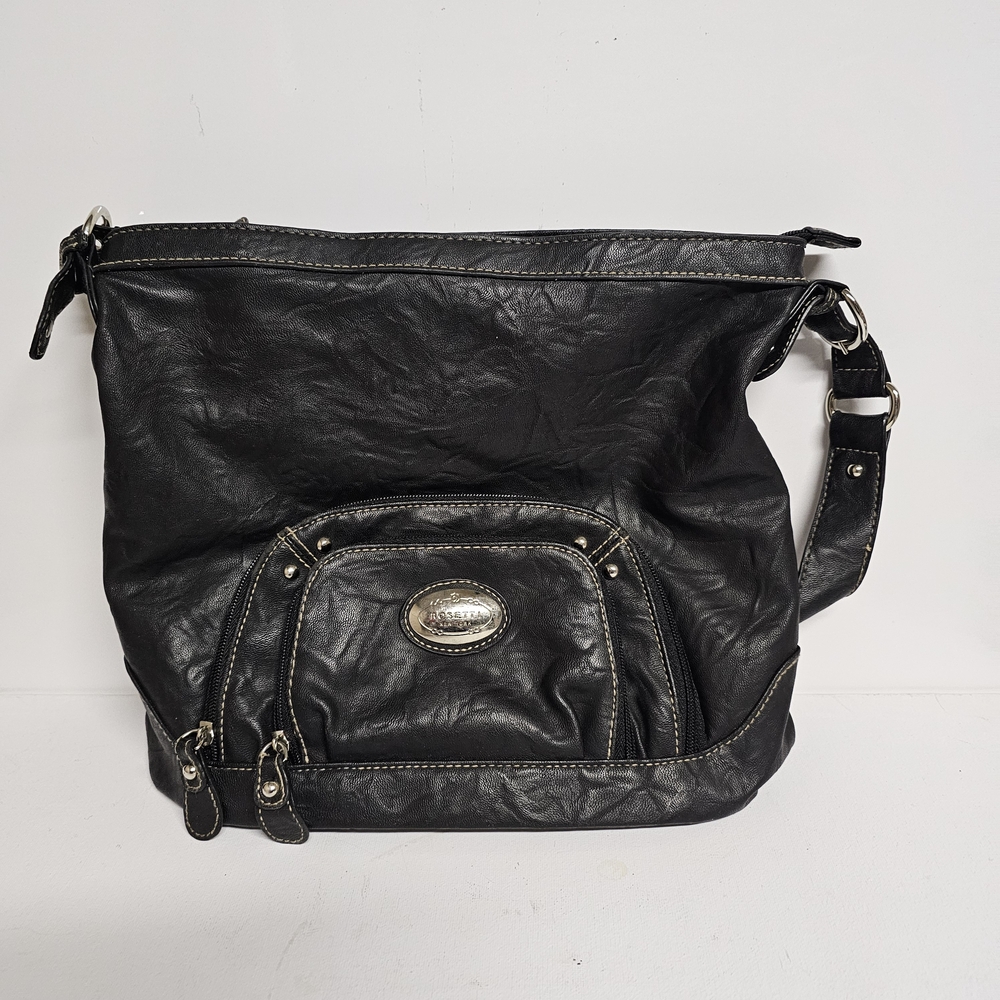 Rosetti Black Faux Leather Shoulder Bag with Front Pocket